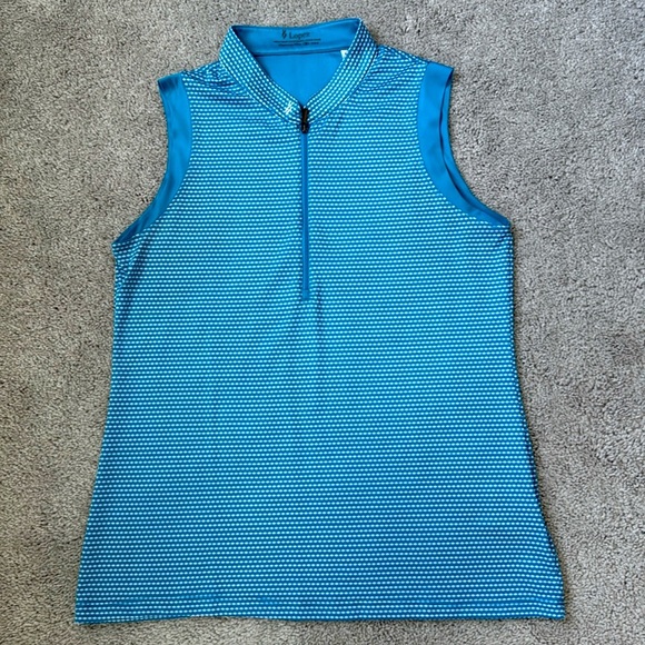 Lopez Teal and White Patterned Sleeveless Top with 1/4 zip Size M - Picture 1 of 7